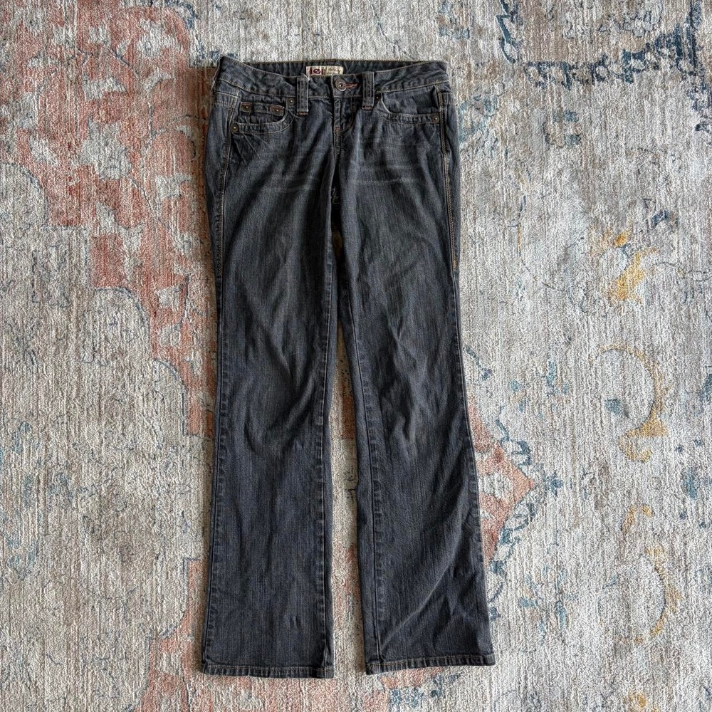 LEI Ashley Ultra Low Rise Flare Jeans Black Y2K Bedazzled Bootcut Womens 29W